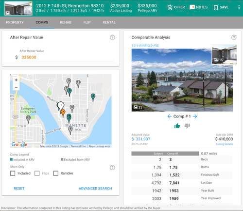 Pellego comp analysis picking renovated comparable sales