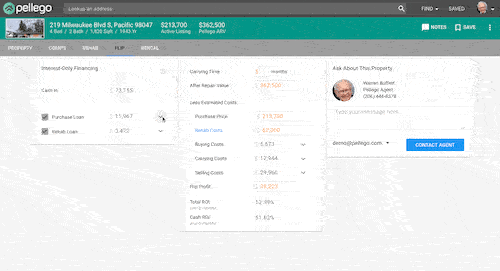 Pellego flip analysis filling in costs and projected profit