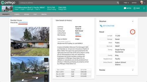 Pellego property analysis showing comps, beds, baths and recent listings